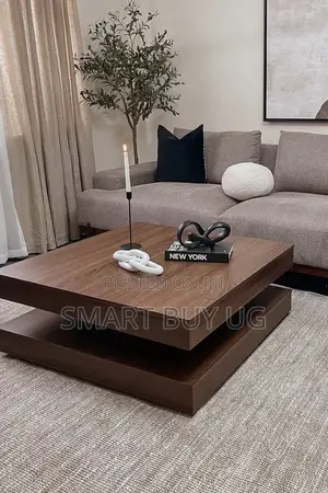 Luxury Double Layer Square Coffee Table - Dark Walnut