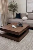 Luxury Double Layer Square Coffee Table - Dark Walnut - 2
