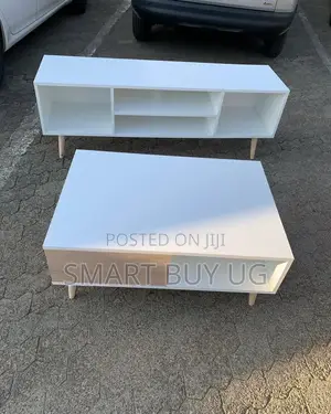 Modern Living Room Set: White TV Stand + Coffee Table