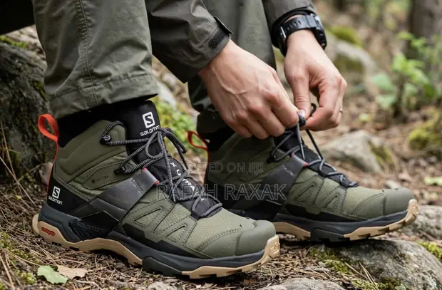 Men's Olive Green Mesh Salomon X Ultra 4 Mid GTX Trail Hiking Sneakers - 1