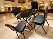 Black Folding Glass Dining Table with 4 Leather Chairs - 1