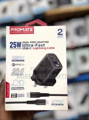 Promate 25W Dual Port USB-C to Lightning Charger