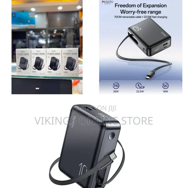 Yesido YP70 10000mAh Power Bank with Retractable Type-C Cable - 1
