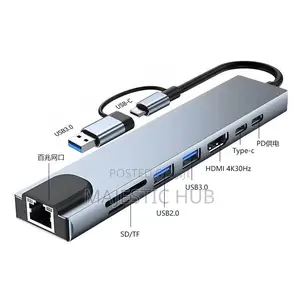 8-in-1 USB-C Hub with HDMI, LAN, PD, SD/TF, USB 3.0