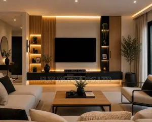 Warm White, Oak Wood & Black Accent Interior Design