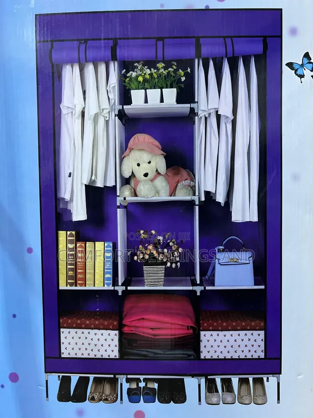 Three Column Wooden Frame Closet - Maroon - 1