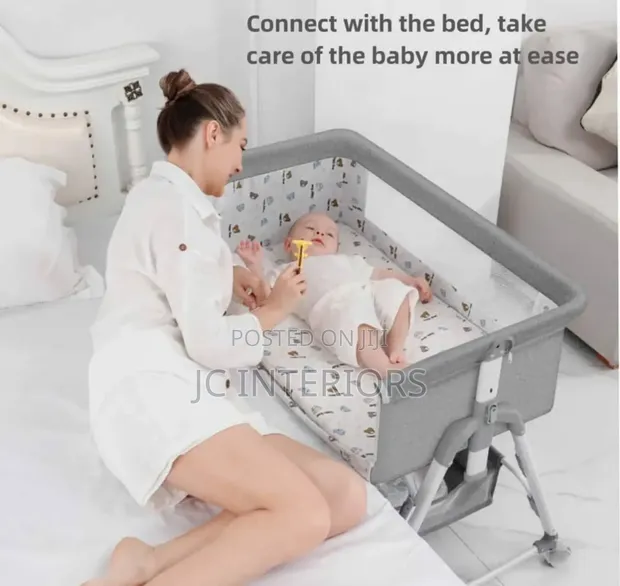 Portable Baby Bassinet Bedside Crib - Grey - 1