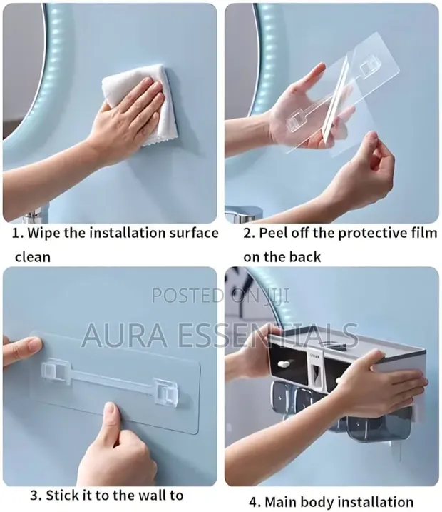 Self-Adhesive Multifunctional Toothbrush Holder with Dispenser - 1