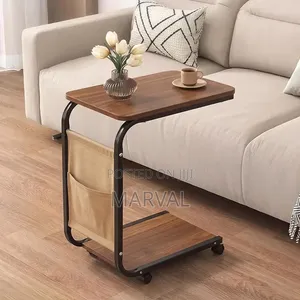 C-Shaped End Table with Wheels