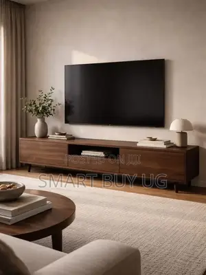Modern TV Stand with Drawers - Brown Wood