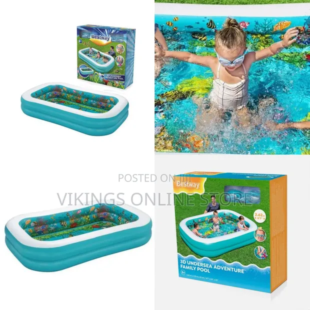 Rectangular Inflatable Dolphin 3D Family Paddling Pool - 1