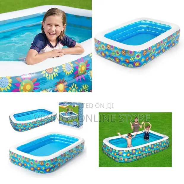 Inflatable Family Swimming Pool - Happy Flora Rectangular - 1