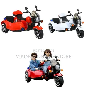3-Wheeled Electric Motorcycle with Classic Sidecar for Kids