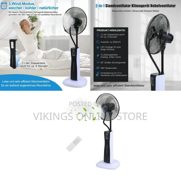Oscillating Pedestal Spray Fan - Cooling Misting Floor Fan - 1