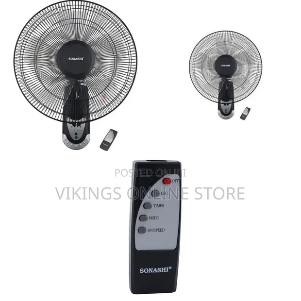 Sonashi 16 Inch Wall Fan with Remote Control - Black SF-8007WR - 1
