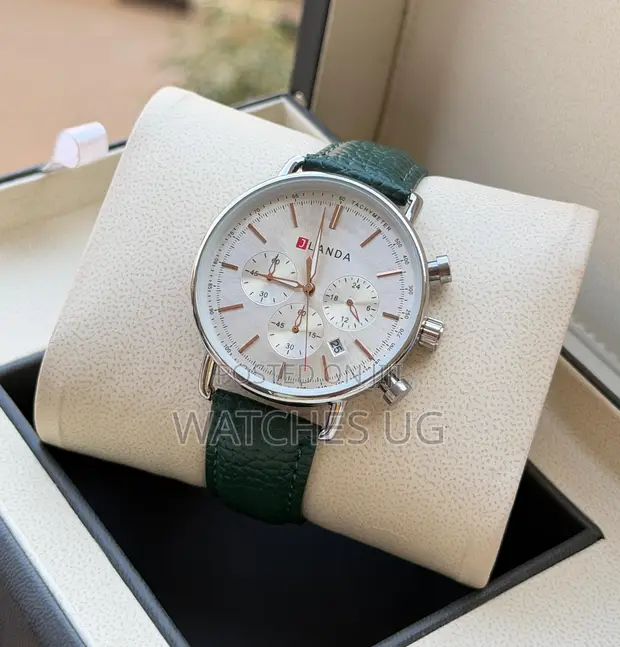 J Landa Premium Watch with Green Leather Strap - 1