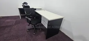 Used Mesh Office Chair and White/Black Table