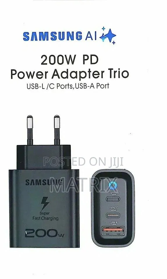 Samsung 200W Fast Charging Adapter with 3 USB Ports (2x Type-C) - 1
