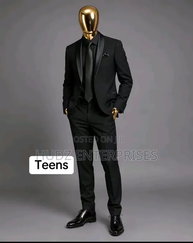Teen's Black Texado Suit with Shirt and Tie - 1