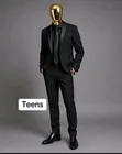 Teen's Black Texado Suit with Shirt and Tie - 1