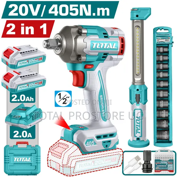 2 PCS Cordless Combo Kit 405Nm Impact Wrench & Work Lamp - 1