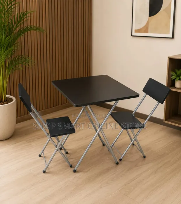 Black Wooden Foldable Reading Table and Chairs Set - 1