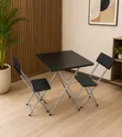 Black Wooden Foldable Reading Table and Chairs Set - 1