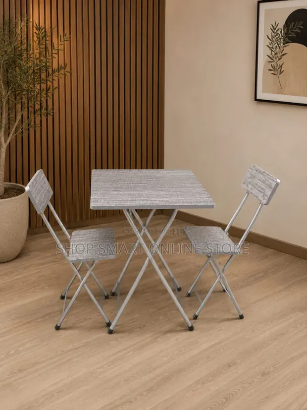 Gray Wooden Foldable Reading Table and Chairs Set - 1