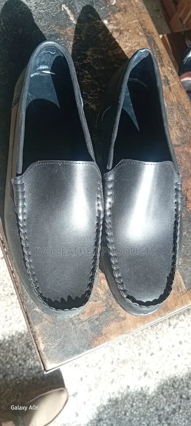 Black Leather Moccasin Shoes - 1