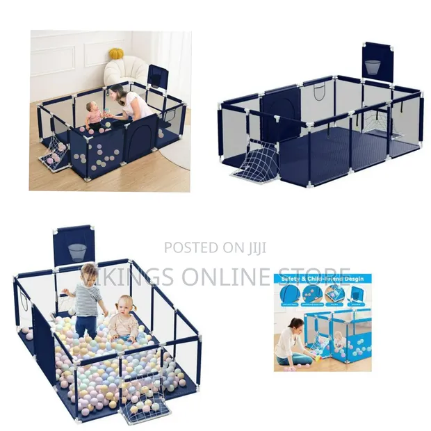 71-Inch Portable Extra Large Baby Ball Pit Playpen with Basketball Hoop - 1