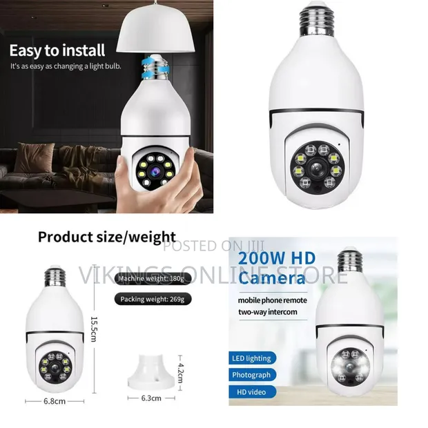 Wireless WiFi Light Bulb Camera 1080p Smart 360 - 1