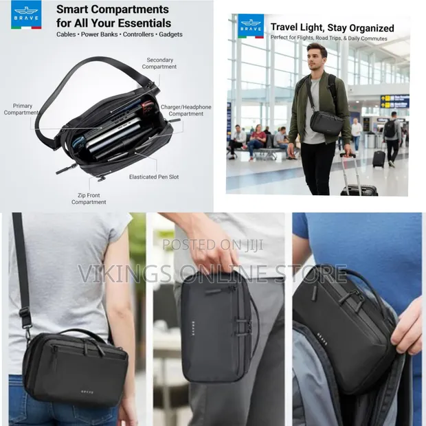 BRAVE Tech Pouch with Shoulder Strap & Dual Handles - Black - 1