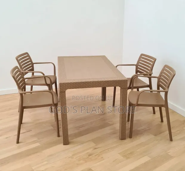 4 Seater Beige Plastic Table and Chairs Set for Restaurant - 1