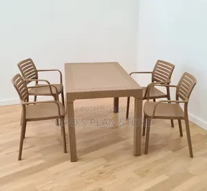 4 Seater Beige Plastic Table and Chairs Set for Restaurant