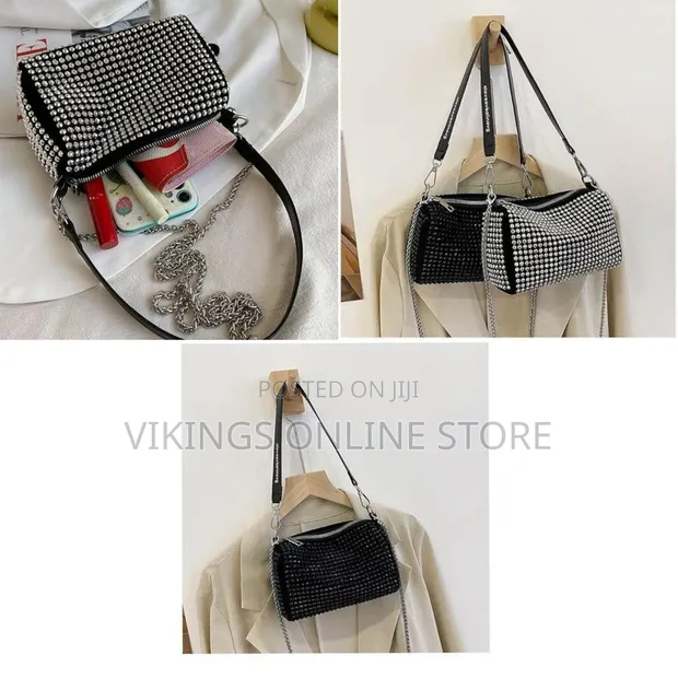 Women's Studded Crystal Shoulder Bag - Silver Clutch Purse with Rivets - 1