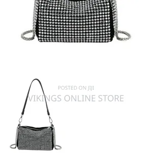Women's Studded Crystal Shoulder Bag - Silver Clutch Purse with Rivets