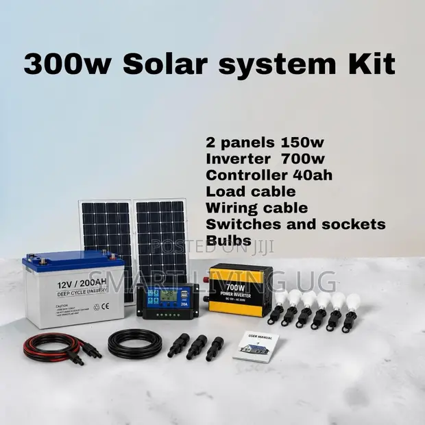 Complete 300W Solar System Kit - Battery, Panel, Inverter - 1
