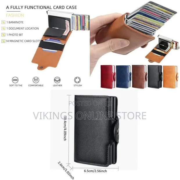 Mini Double Box Metal Wallet - Vintage Leather Card Holder - 1