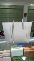 Maroon and Off-White Pebble-Grain Tote Bag - 1