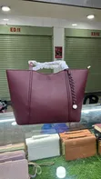 Maroon and Off-White Pebble-Grain Tote Bag - 2