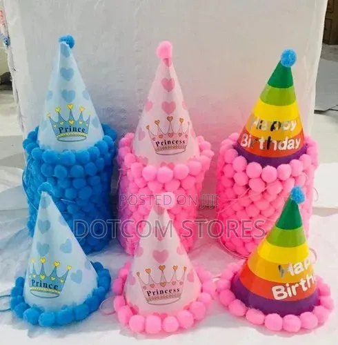 6pcs Birthday Party Cone Hats - 3 Colors - 1