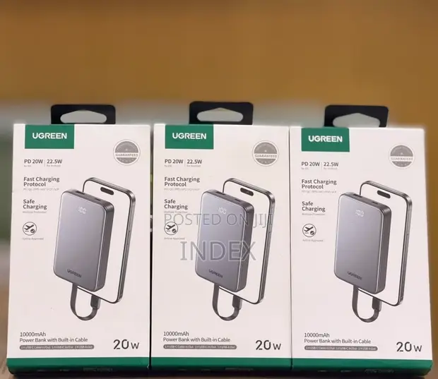 Ugreen 10000mAh 22.5W Power Bank with Built-in USB-C Cable - 1