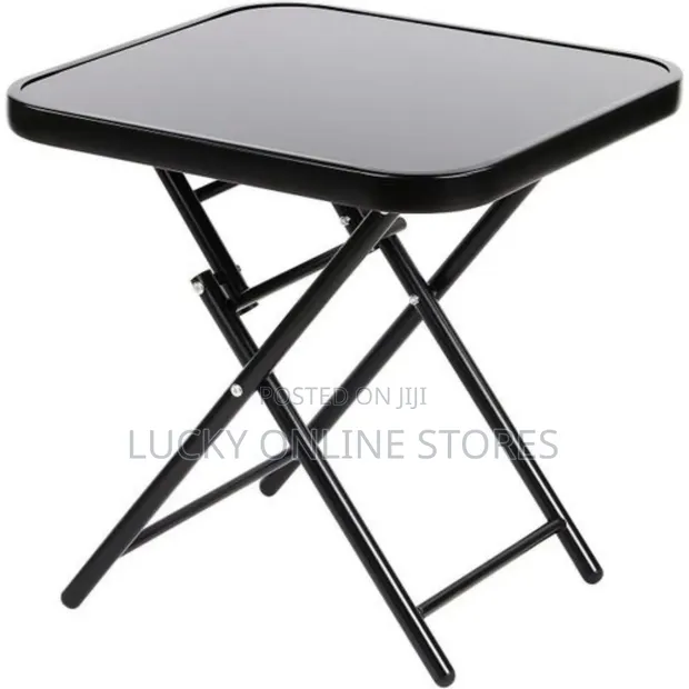 Foldable Side Table with Black Glass Top - 1