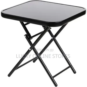 Foldable Side Table with Black Glass Top