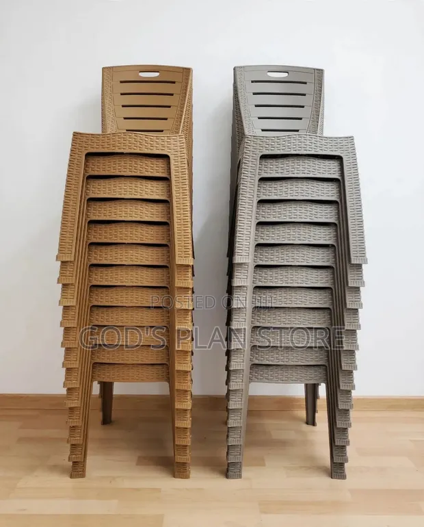 Gold Rattan-Style Plastic Chairs (Set of 4) - 1