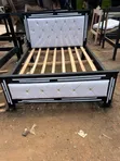 4x6 Hardwood Bed Frame - Black & White Leather - 2