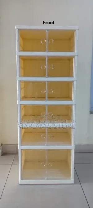 9-Tier White Plastic Shoe Rack with Foldable Compartments