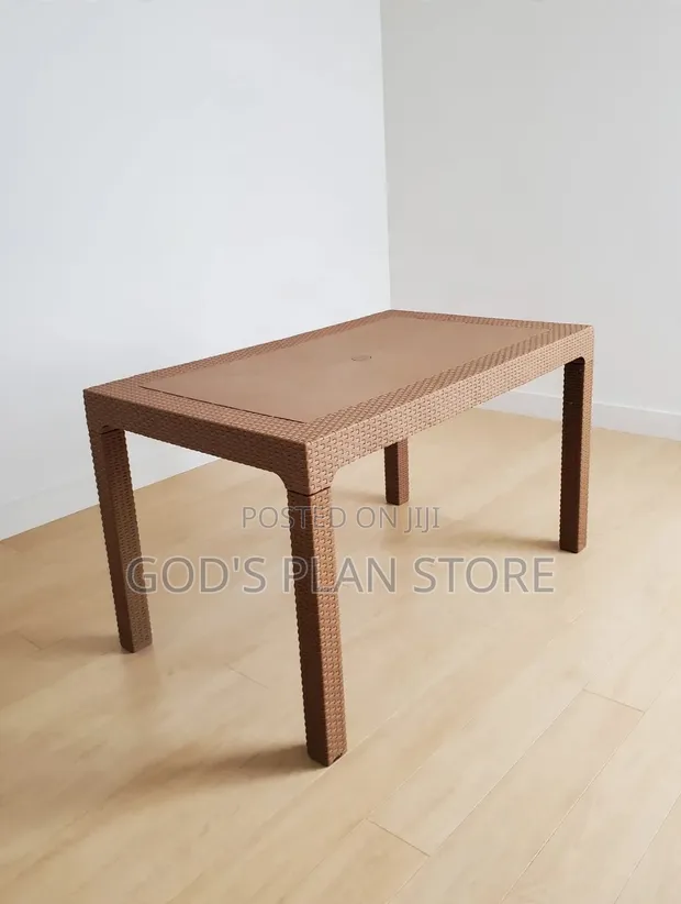 Rectangular Brown Rattan Plastic Dining Table (Seats 6) - 1