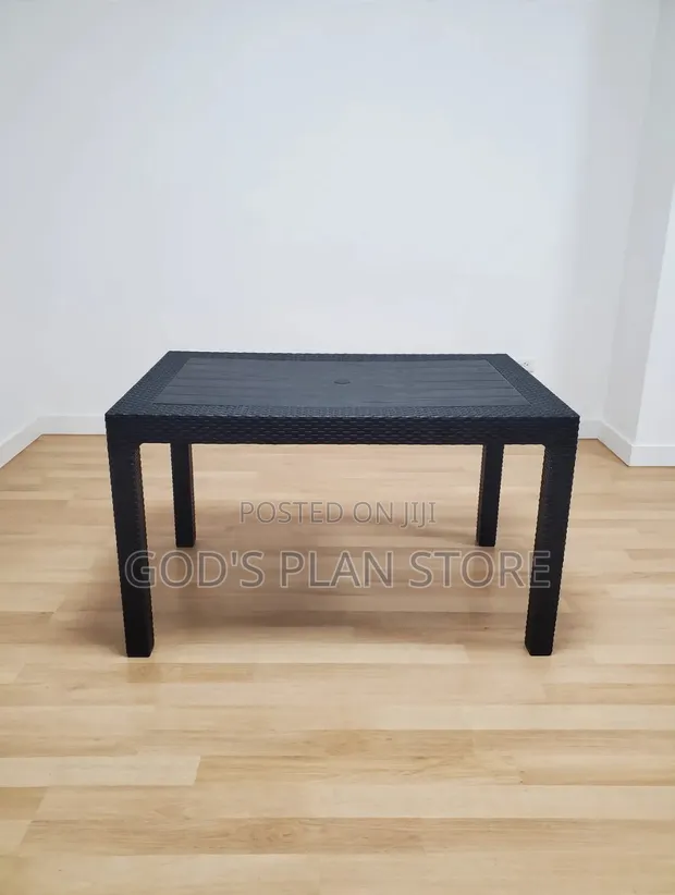 Rectangular Black Rattan Plastic Table - Seats 6 for Cafe - 1