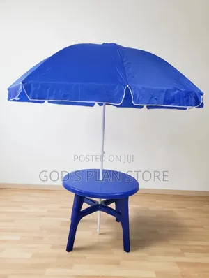 Outdoor Blue Business Table and Umbrella